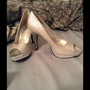 Silver open toe heels