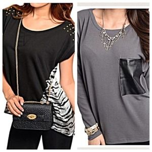 ➰Bundle Black Animal Print Top & Gray Top➰