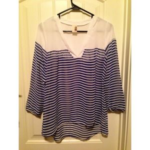 Francesca's Navy Blue and White Striped Blouse