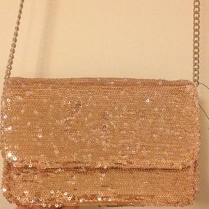 Rose Gold sequined clutch