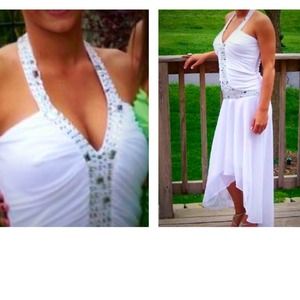 White bejeweled prom dress
