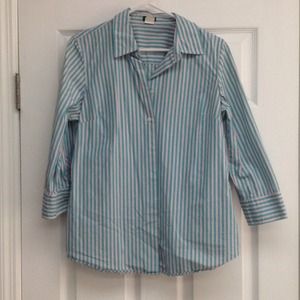 JCrew teal and pink 3/4 sleeve button down