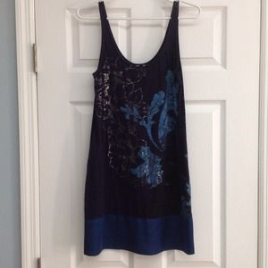 Express Navy Blue Cotton Dress with Silk Trim