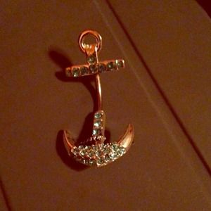 Teal anchor belly ring