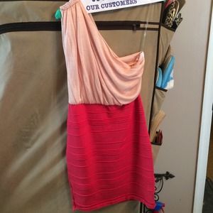 WOW Couture Pink Combo One Shouldered Dress Size L