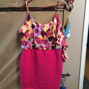 WOW Couture Floral Ruffle Front Bodycon Dress