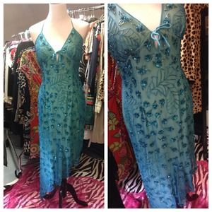 Cache turquoise beaded dress prom