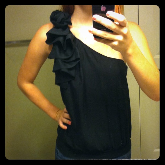 Forever 21 One Shoulder Top Black Small
