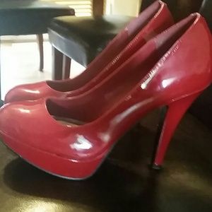 Ruby red pumps