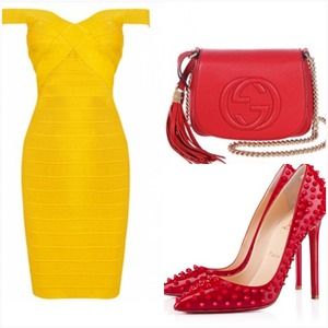 Musturd Off the Shoulder Bandage dress