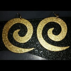 Gold glitter spiral earrings