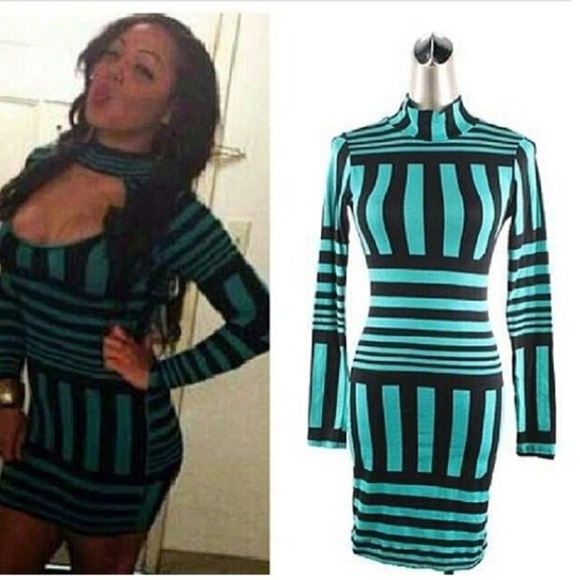 Green and black stripe Bodycon dress !