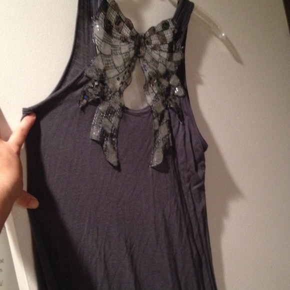 Flirty, gray silver sequin bow back tank top Lg - Picture 2 of 4