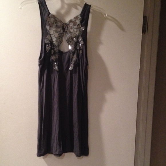 Flirty, gray silver sequin bow back tank top Lg - Picture 3 of 4