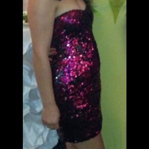 Pink and black sequin short dress