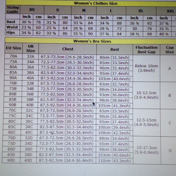 Bra and Clothes Sizes