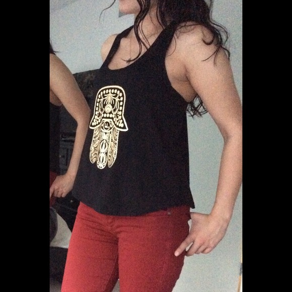 Black hamsa razorback top - Picture 4 of 4
