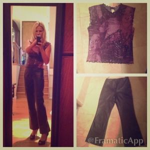 Sequin BeBe top and BeBe leather pants