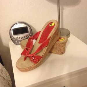 Red Leather Sbicca of California Wedges Size 9
