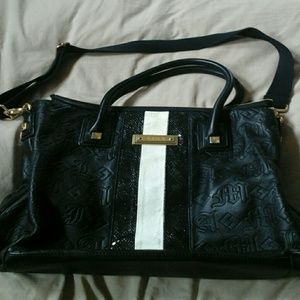 L.a.m.b. black and white large leather tote