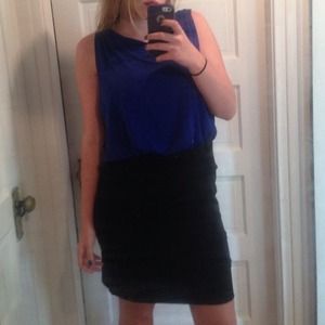 Blue and black stretchy cute dress