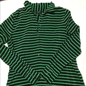 J Crew Green Navy Stripe Popover Silk
