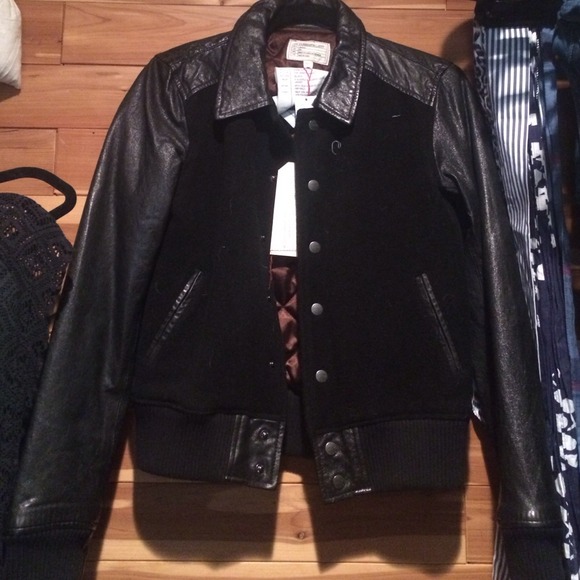 Current/Elliott black leather varsity jacket