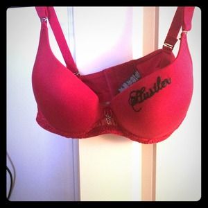 Hustler brand red bra.