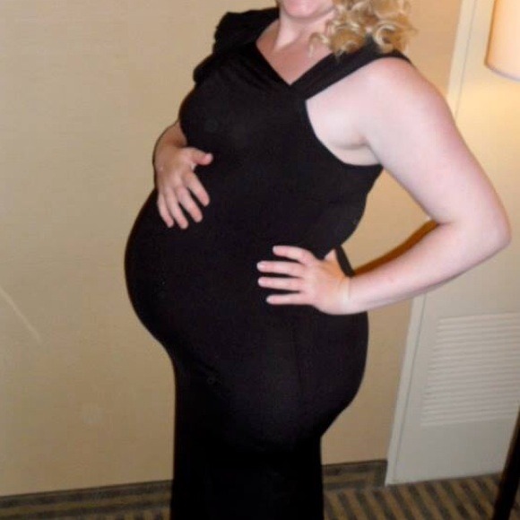 Maternity floor-length one-shoulder gown