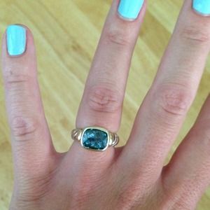 DAVID YURMAN NOBLESSE RING WITH BLUE TOPAZ & GOLD