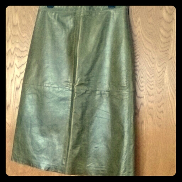 Olive Pencil Leather Skirt