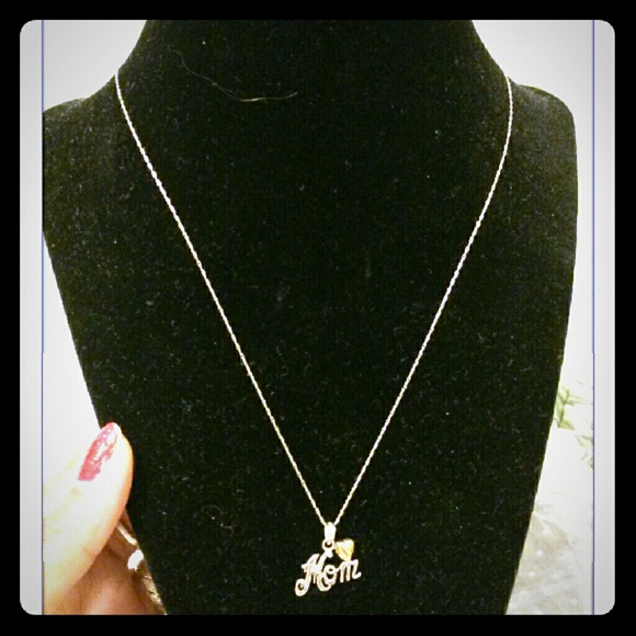 14k solid white Gold Mom necklace (14k stamped)