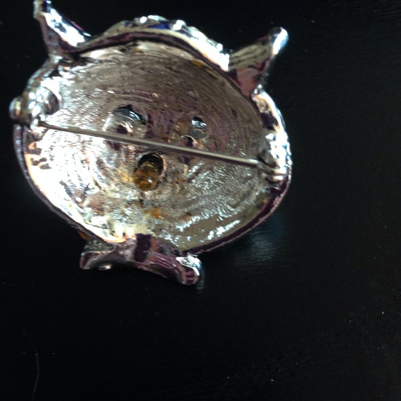 VINTAGE RHINESTONE CAT HEAD BROOCH - Picture 3 of 4