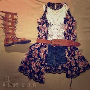 Floral Button Up Dress Kimono Vest
