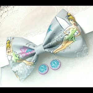 Disney Tinkerbell Charcoal Hair Bow w/ Earrings