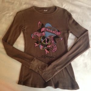 Ed Hardy brown long sleeve thermal sz S