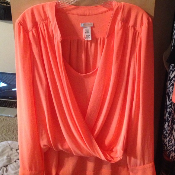 Bright Tangerine Long Sleeve Blouse - Picture 2 of 3
