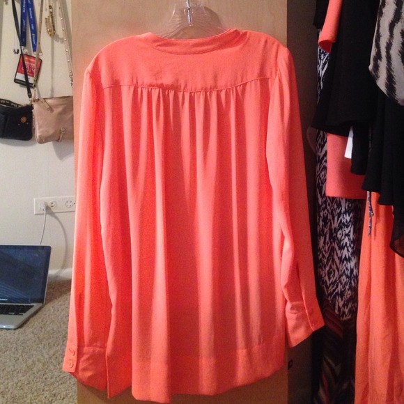 Bright Tangerine Long Sleeve Blouse - Picture 3 of 3