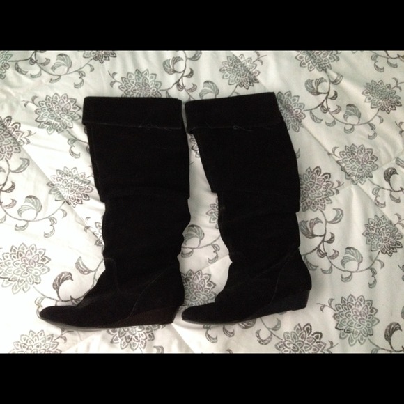 Nine West Black Suede Knee Boots Winter Fall