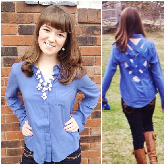 Blue Button Up With Lattice Back
