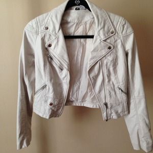 H&M Faux Leather Jacket (Cream/Off-white)