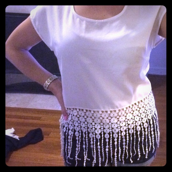 Monteau White Fringe Top