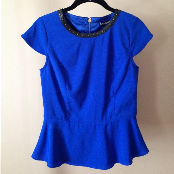 Express Studded Neckline Peplum Top (Cobalt Blue)