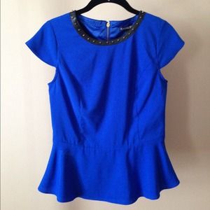 Express Studded Neckline Peplum Top (Cobalt Blue)