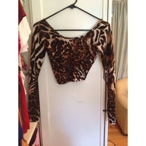 Long Sleeve Cheetah Print Cropped Top