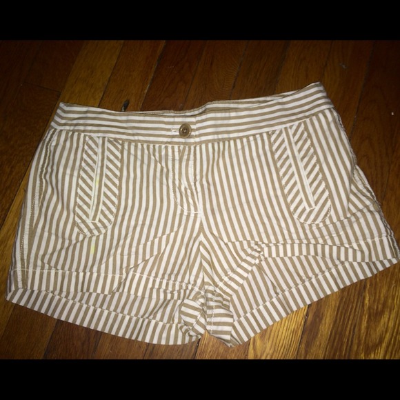 J Crew Tan and Cream Striped Shorts