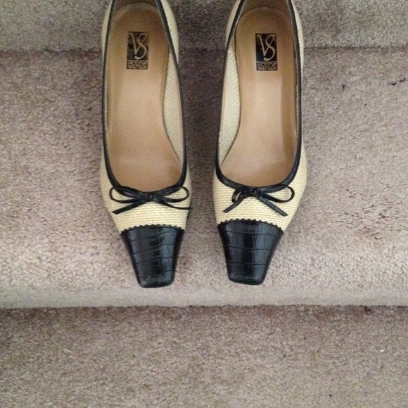 Natural and Black Kitten Heels