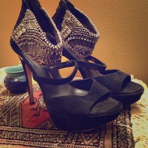 Jewel Cuff platform peep toes
