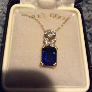 Genuine Sapphire and Diamond 10kt Gold Necklace