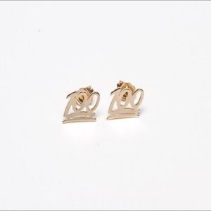 '100' 14K Yellow Gold Earrings